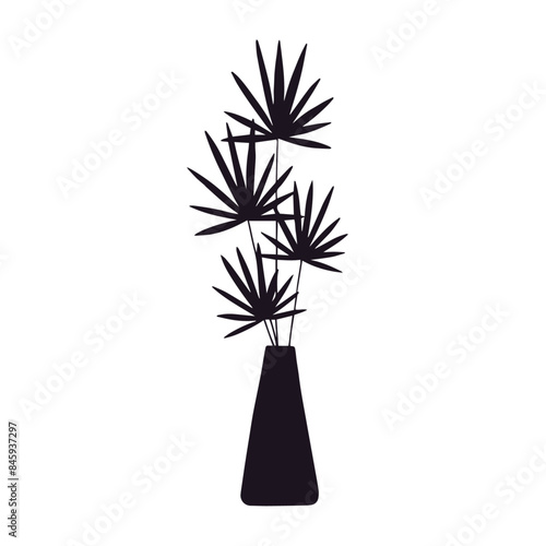 Silhouette of a houseplant in a flower pot, vase.Vector graphics.