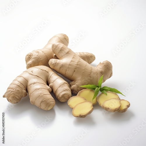 Fresh Ginger on White Background for Healthy Recipes Generative AI