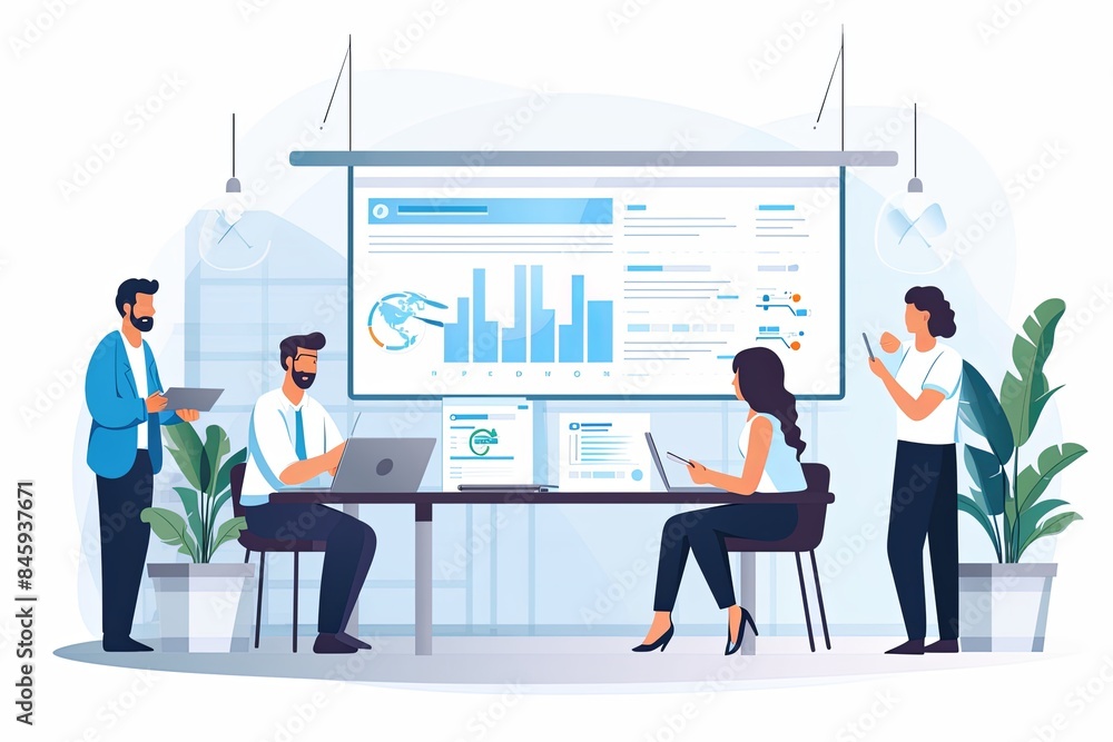 flat vector style illustration, a diverse group of people talking and collaborating flat vector style illustration, a diverse group of people talking and collaborating