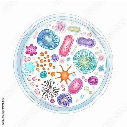 Cute Bacteria Colonies Growing on Petri Dish Generative AI