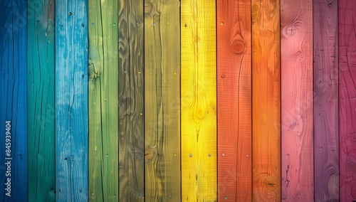 Vibrant Woodwork: Rainbow-Colored Wooden Background, Perfect for LGBT Pride Concept and Celebration Decor