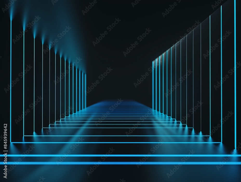 Dark Empty Scene with Blue Light Rays on a Black Background, Perfect for Presentations, Mockups, Posters, or Banners Dark Empty Scene with Blue Light Rays on a Black Background, Perfect for Presentations, Mockups, Posters, or Banners