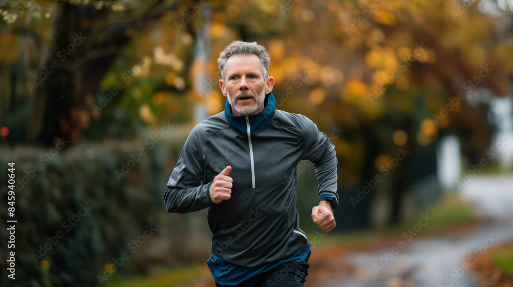Obraz premium Mature caucasian man jogging run on the street