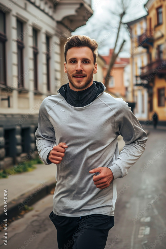 Young adult caucasian man jogging run on the street Young adult caucasian man jogging run on the street