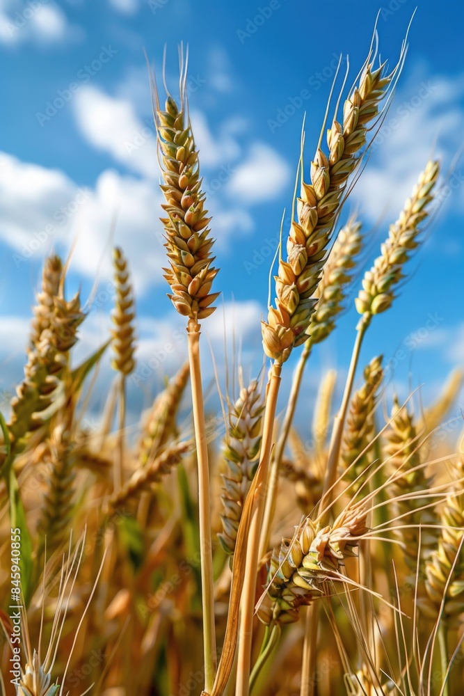 A photo of a green field of wheat with a clear blue sky in the background, perfect for rural or agricultural themed projects A photo of a green field of wheat with a clear blue sky in the background, perfect for rural or agricultural themed projects