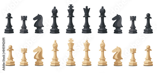 Chess piece vector set. Chess board game. King queen bishop pawn horse knight rook. Chess vector icon collection for web design