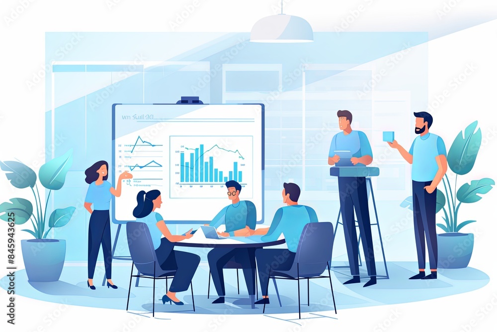 flat vector style illustration, a diverse group of people talking and collaborating flat vector style illustration, a diverse group of people talking and collaborating