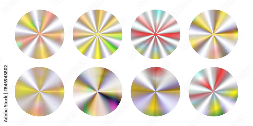 Set of holographic stickers. Circle shapes in y2k style with different gradients. Set of holographic stickers. Circle shapes in y2k style with different gradients.