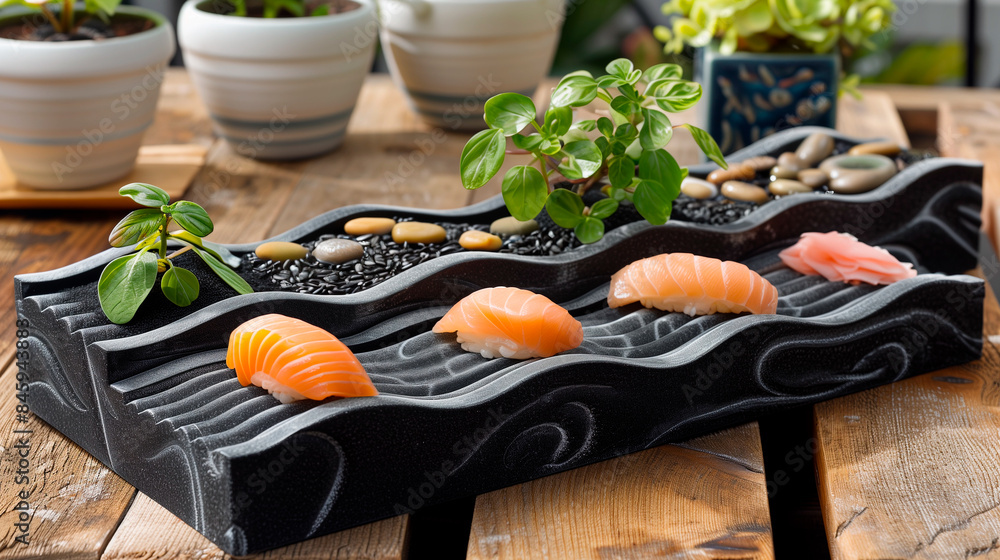 sushi Japanese cuisine presented as a miniature aquatic garden culinary art sushi Japanese cuisine presented as a miniature aquatic garden culinary art
