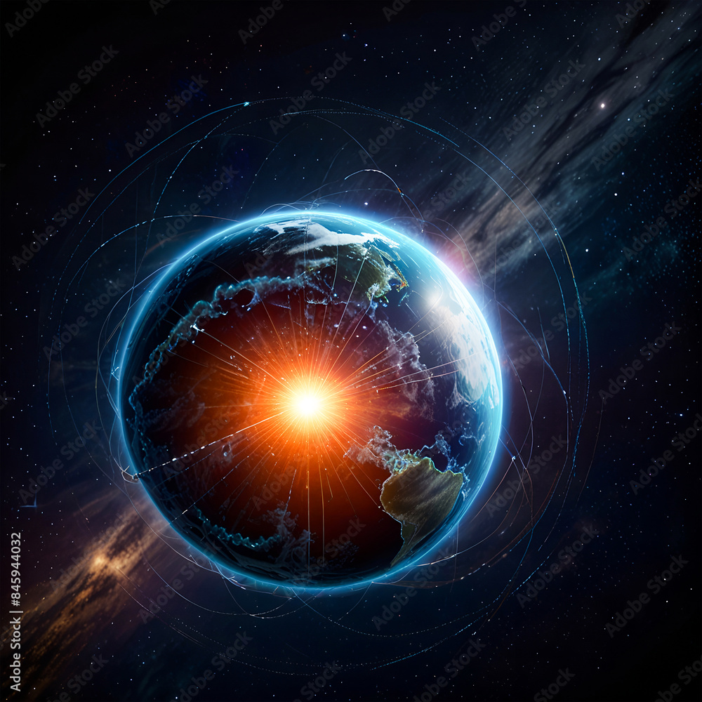 Obraz premium Illustration of Big Earth with magnetic field impact magnetosphere high quality colorful isolated images