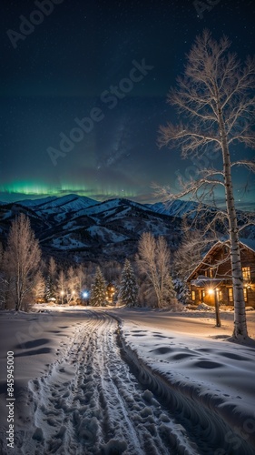 A dreamy snowy winter night in the luxurious mountain city of Aspen, Colorado. Visualized from a real source © Luxury Richland