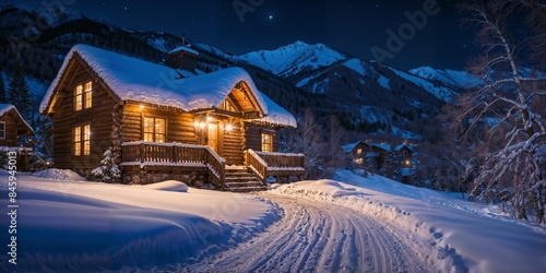 A dreamy snowy winter night in the luxurious mountain city of Aspen, Colorado. Visualized from a real source