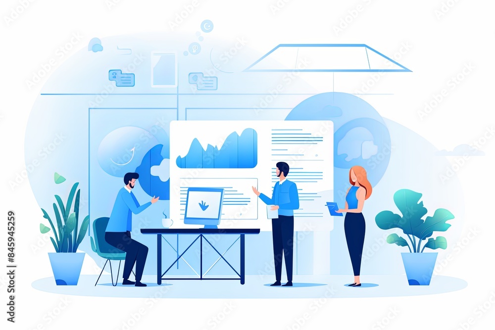 flat vector style illustration, a diverse group of people talking and collaborating flat vector style illustration, a diverse group of people talking and collaborating