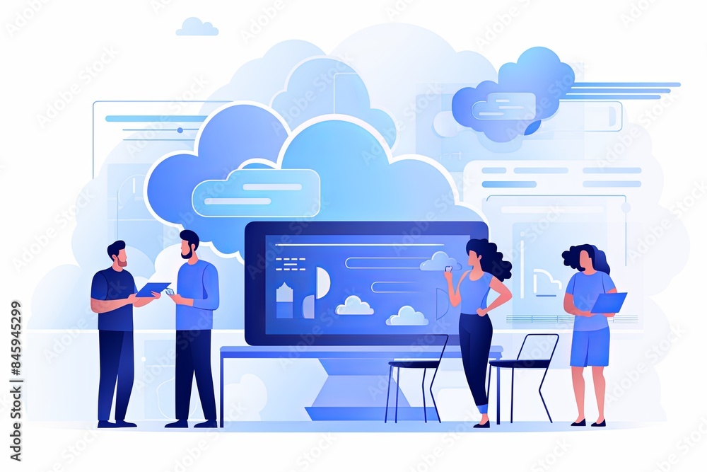 flat vector style illustration, a diverse group of people talking and collaborating flat vector style illustration, a diverse group of people talking and collaborating