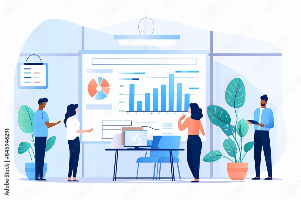 flat vector style illustration, a diverse group of people talking and collaborating flat vector style illustration, a diverse group of people talking and collaborating