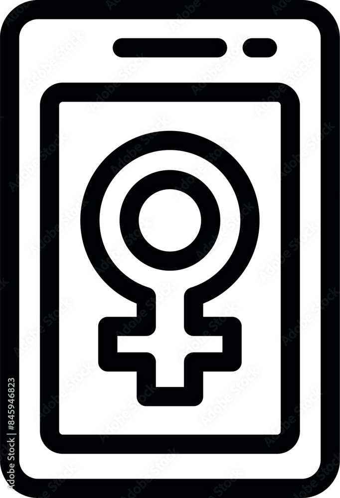 Obraz premium Line art icon of a smartphone displaying a female gender symbol, representing women's rights and gender equality in the digital age