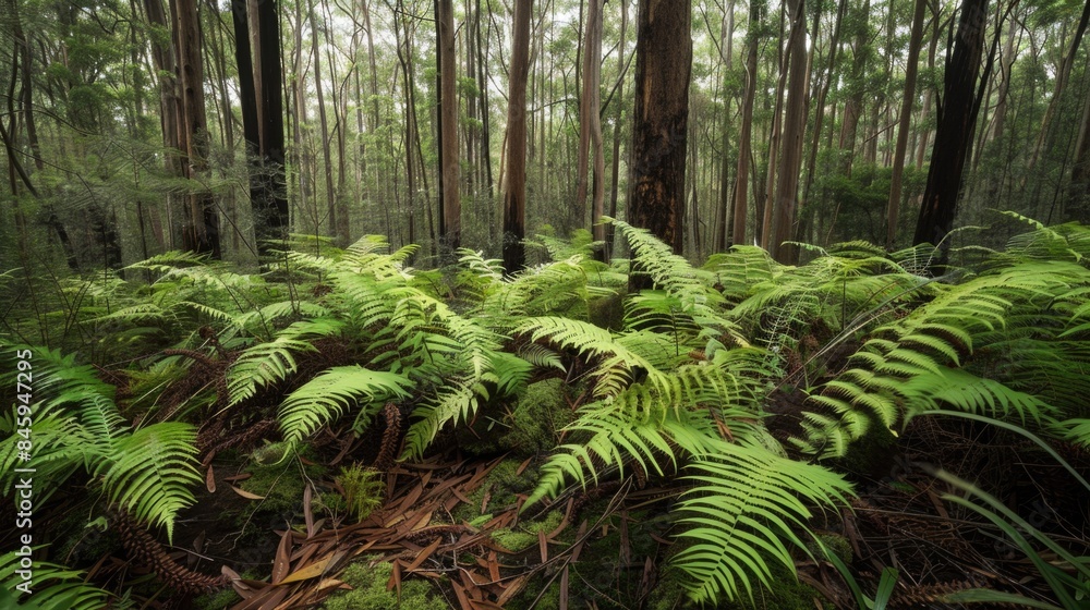 A dense and vibrant forest with numerous trees of varying sizes, perfect for outdoor or nature-themed uses A dense and vibrant forest with numerous trees of varying sizes, perfect for outdoor or nature-themed uses