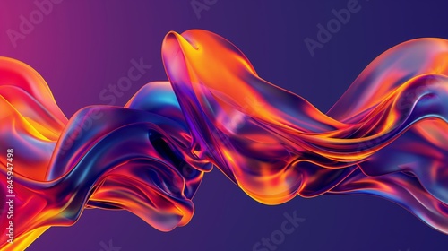 Abstract bright colorful flowing ribbons with neon hues dark background © Ameli Studio