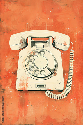 Retro rotary phone on a red background. Generative AI image photo