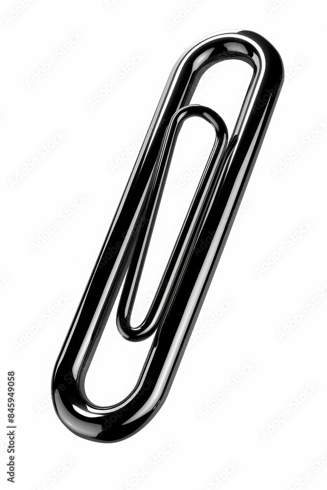 A simple and clean image of a black paperclip sitting on a white background, great for use in presentations or designs where minimalism is key A simple and clean image of a black paperclip sitting on a white background, great for use in presentations or designs where minimalism is key