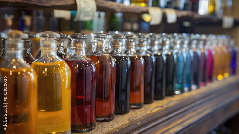Bottles of fragrance oils displayed Bottles of fragrance oils displayed