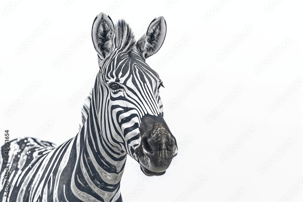 Closeup photo capturing the striking details of a zebra against a clean background, playfully resembling a chic sequined dress Closeup photo capturing the striking details of a zebra against a clean background, playfully resembling a chic sequined dress