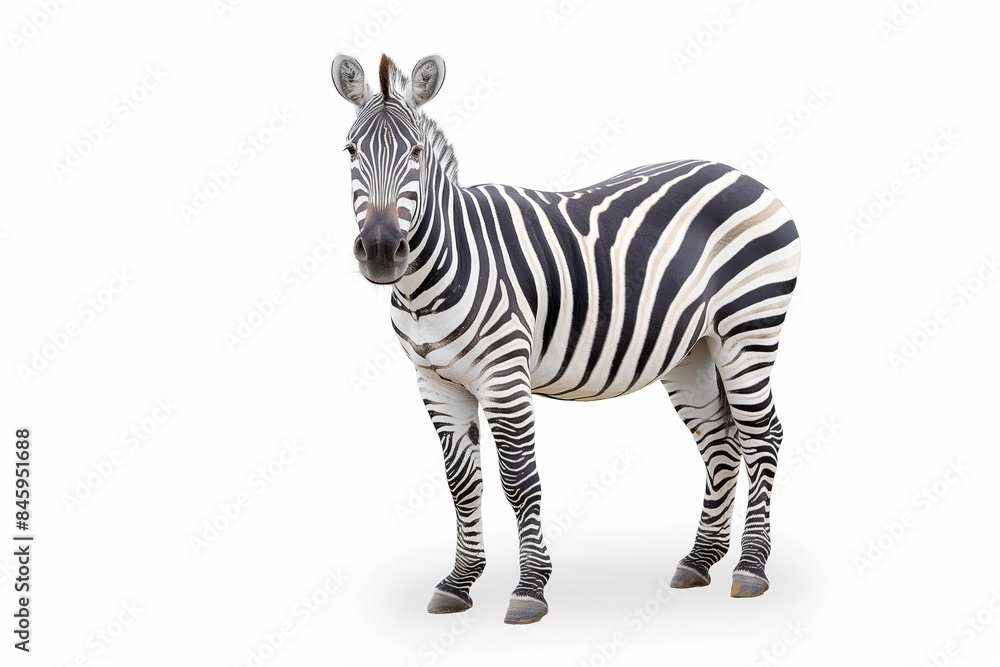 Chic zebra donning a shimmering sequined dress, posing with elegance against a seamless white background in a studio setting Chic zebra donning a shimmering sequined dress, posing with elegance against a seamless white background in a studio setting