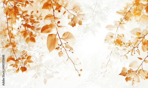 Fototapeta Naklejka Na Ścianę i Meble -  Autumn abstract background with organic lines and textures on white background. Autumn floral detail and texture. Abstract floral organic wallpaper background illustration