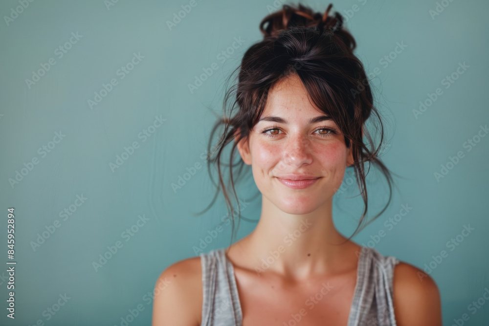 A close up portrait of a woman with a subtle smile A close up portrait of a woman with a subtle smile