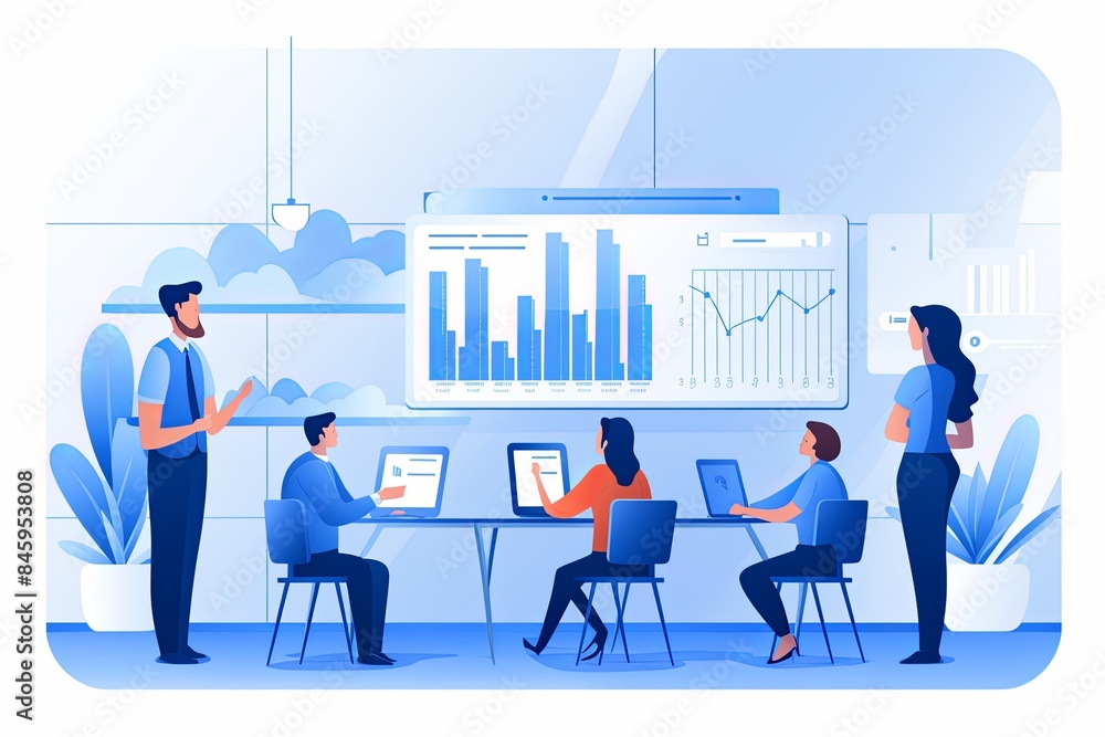 flat vector style illustration, a diverse group of people talking and collaborating flat vector style illustration, a diverse group of people talking and collaborating