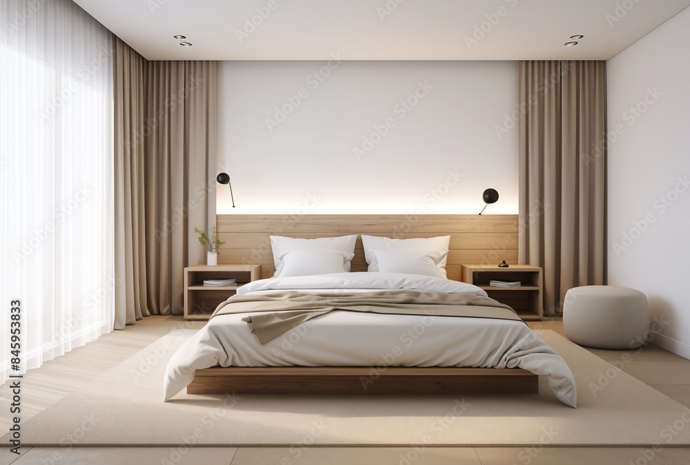 Minimalist Bedroom With Wooden Bed Frame And Natural Light Minimalist Bedroom With Wooden Bed Frame And Natural Light