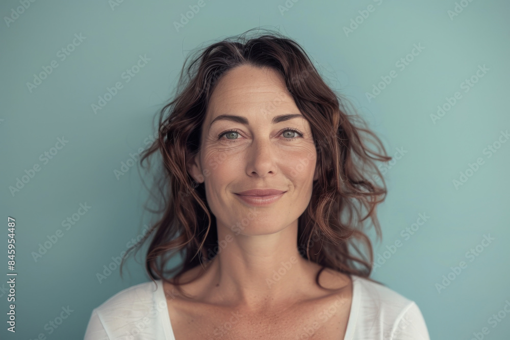 A close up portrait of a woman with a subtle smile A close up portrait of a woman with a subtle smile