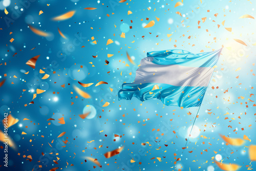 Argentine Flag Waving in Celebration With Confetti