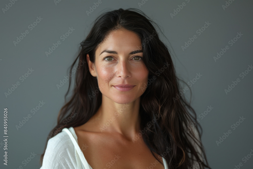A close up portrait of a woman with a subtle smile A close up portrait of a woman with a subtle smile
