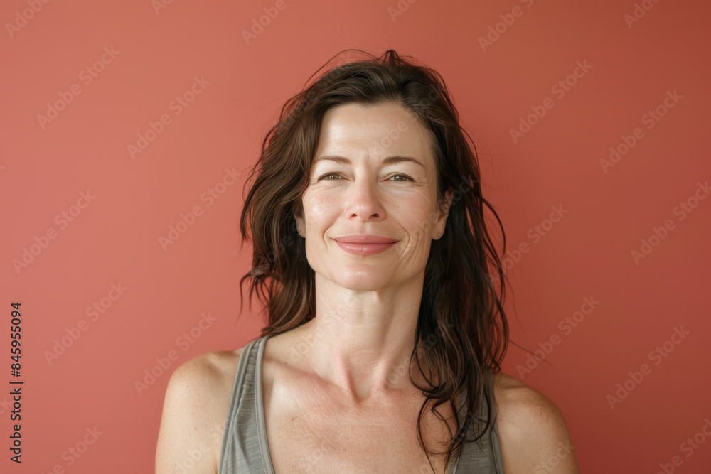 A close up portrait of a woman with a subtle smile A close up portrait of a woman with a subtle smile