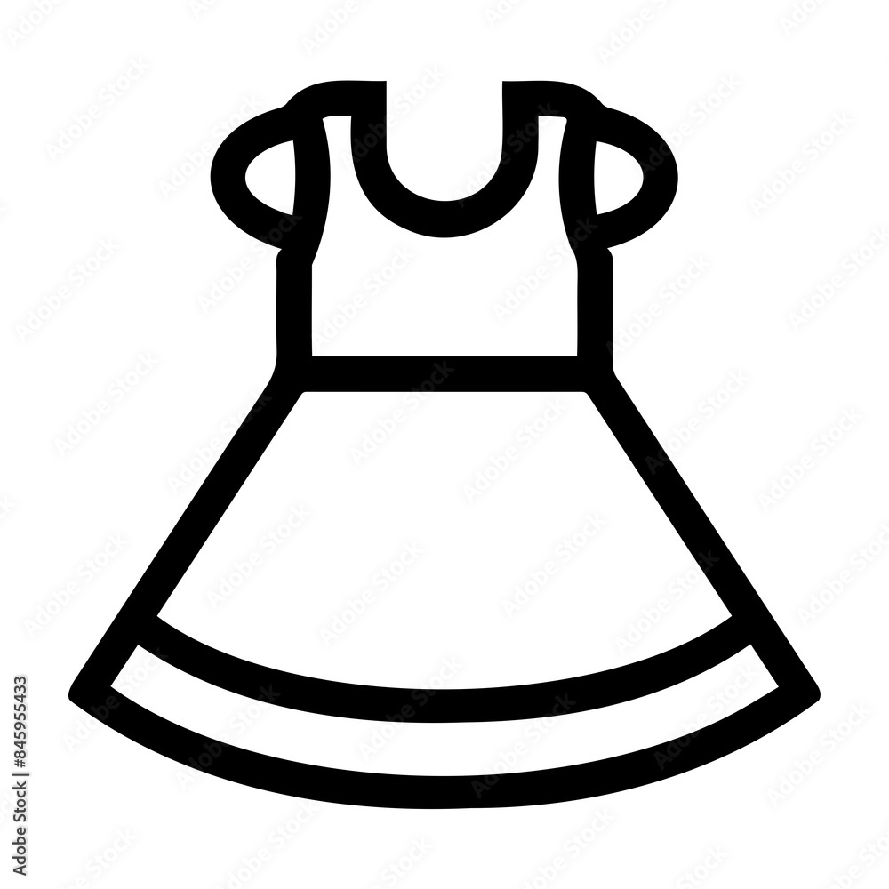 Black outline icon of a dress, representing clothing, fashion, or apparel design. Black outline icon of a dress, representing clothing, fashion, or apparel design.