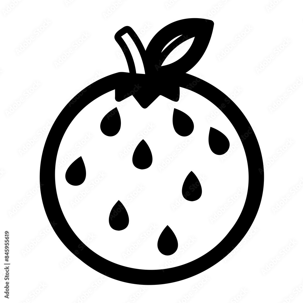 Obraz premium A black and white icon of an orange fruit with droplets, indicating juice or freshness.