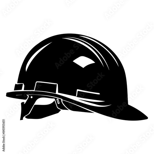 A simple black and white icon of a safety helmet, typically used for construction or industrial work.