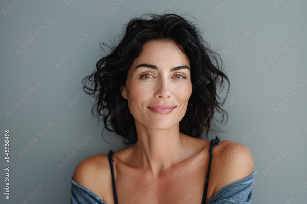 A close up portrait of a woman with a subtle smile A close up portrait of a woman with a subtle smile