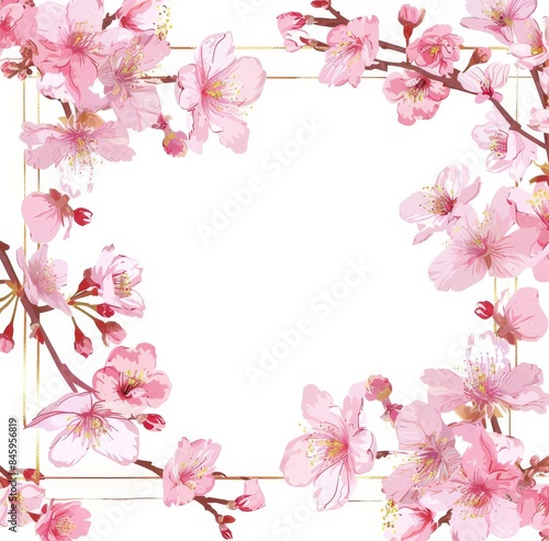 Cherry blossom frame with gold border 