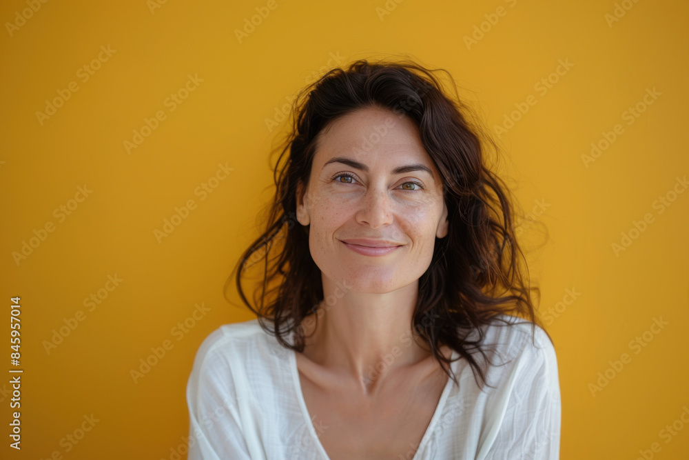 A close up portrait of a woman with a subtle smile A close up portrait of a woman with a subtle smile