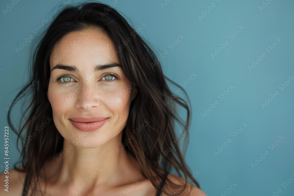 A close up portrait of a woman with a subtle smile A close up portrait of a woman with a subtle smile
