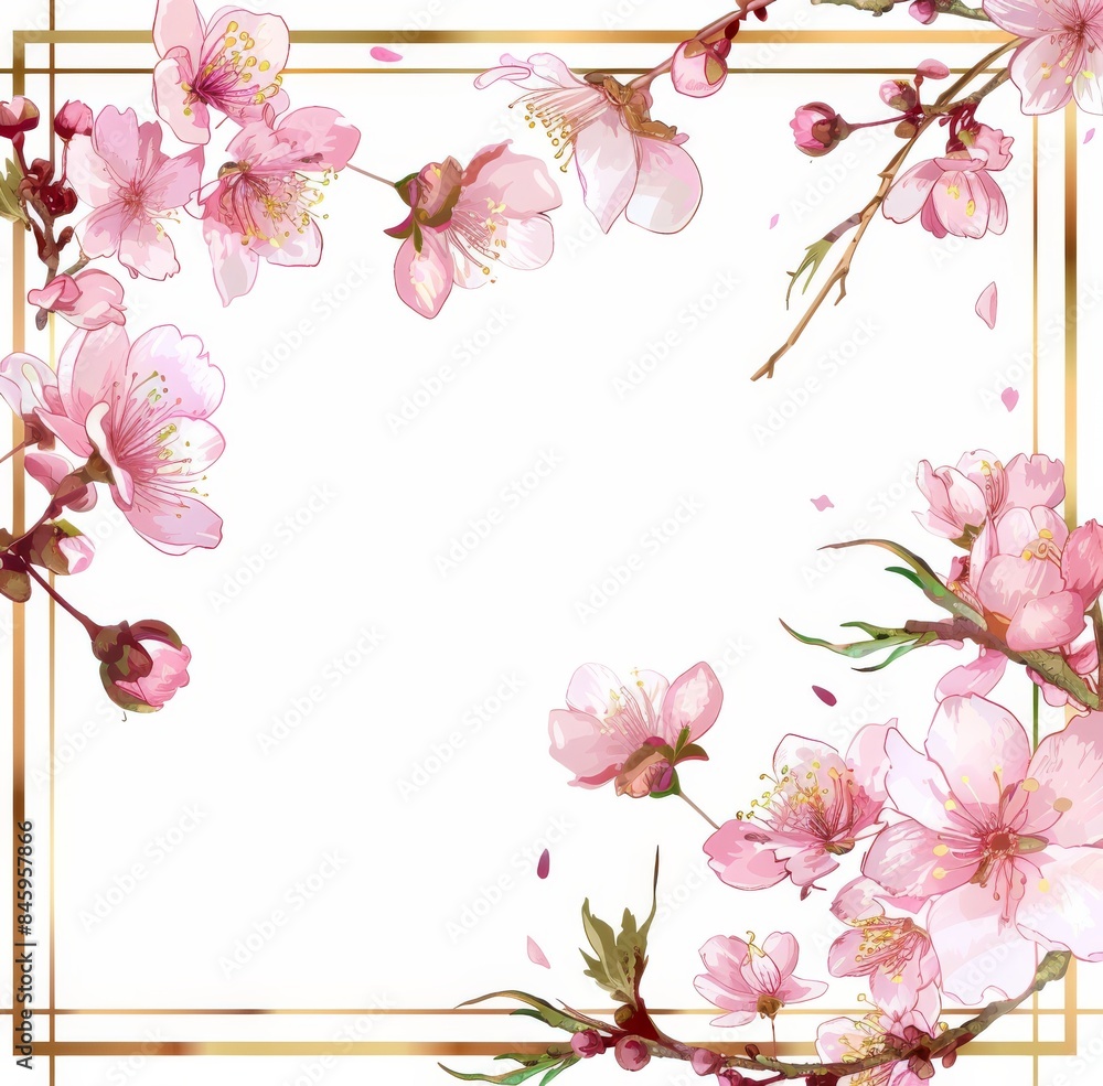 Cherry blossom frame with gold border Cherry blossom frame with gold border