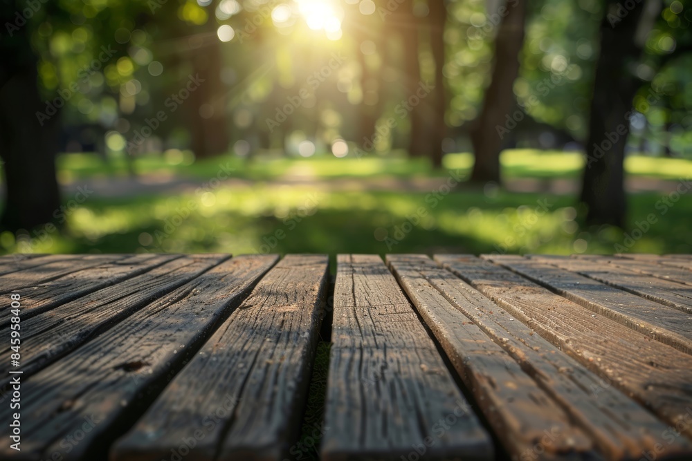 Summer Park Scene with Wooden Boards Generative AI Summer Park Scene with Wooden Boards Generative AI
