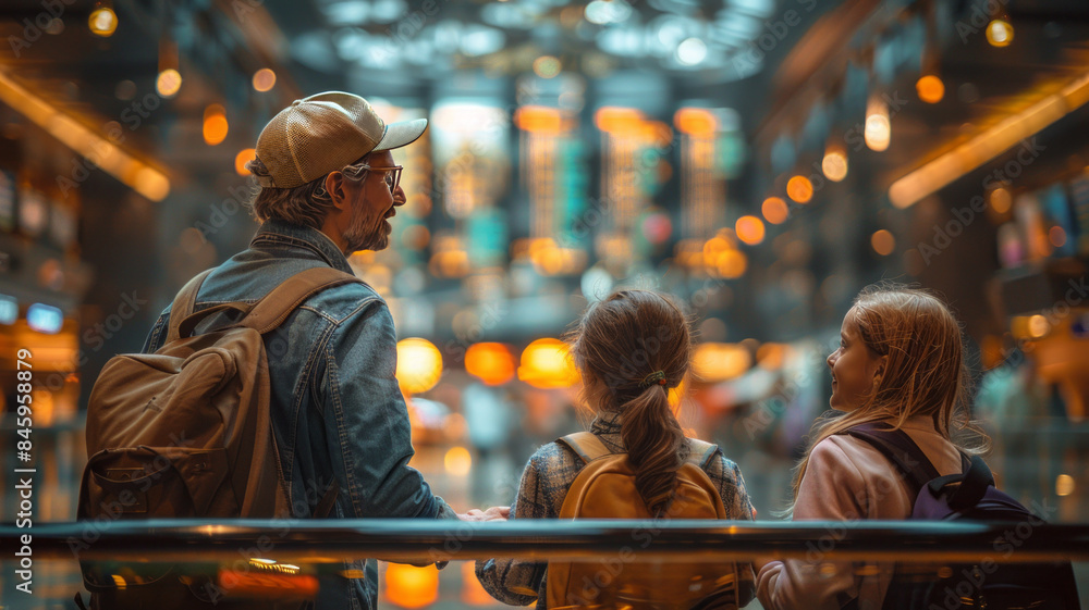 a photo of a family walking at the airport, luggage, boarding.generative ai a photo of a family walking at the airport, luggage, boarding.generative ai