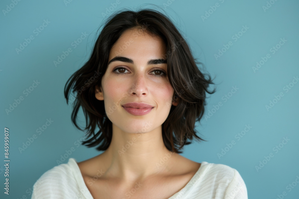 A close up portrait of a woman with a subtle smile A close up portrait of a woman with a subtle smile