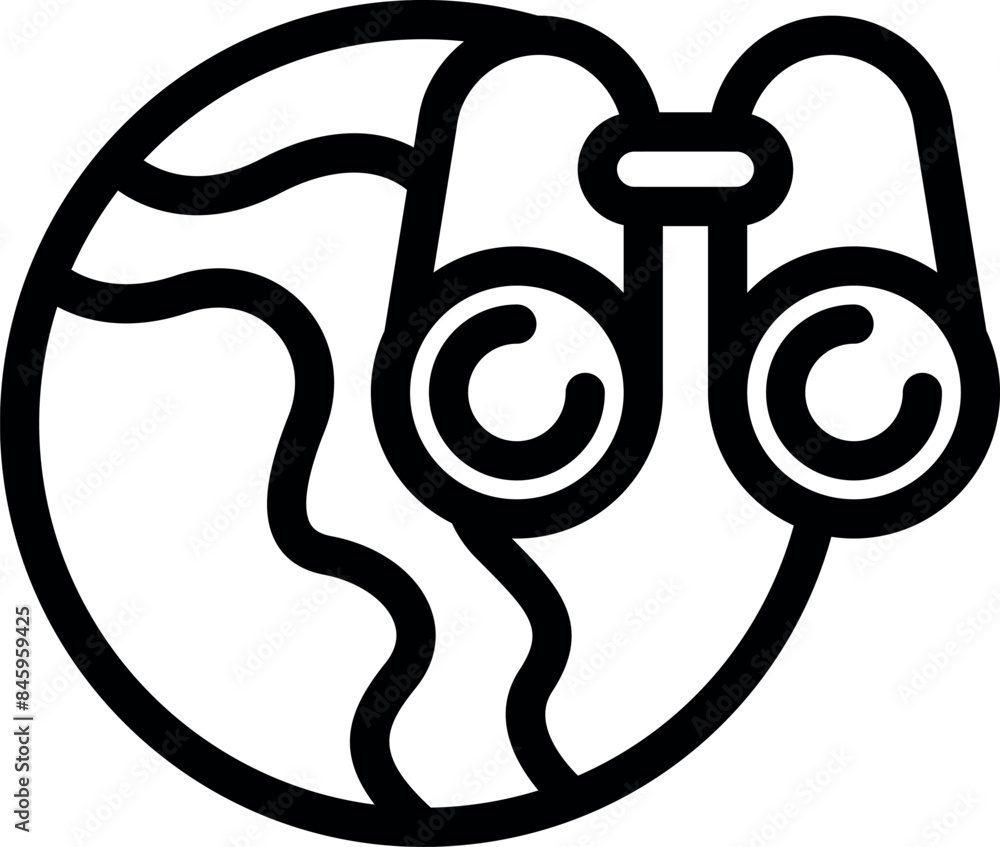 Line art icon of binoculars exploring and discovering planet earth Line art icon of binoculars exploring and discovering planet earth