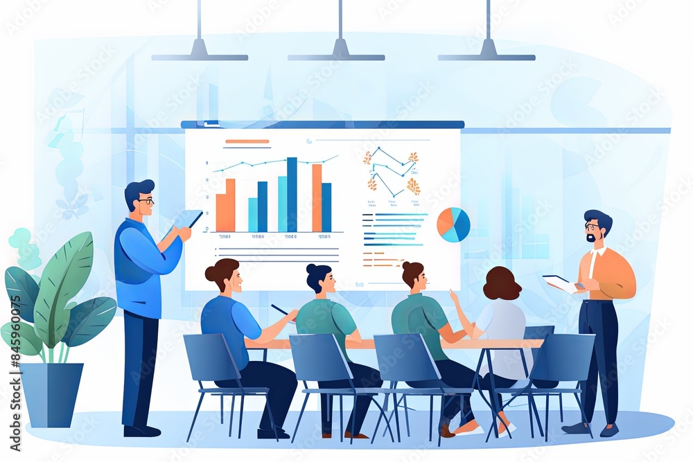 flat vector style illustration, a diverse group of people talking and collaborating flat vector style illustration, a diverse group of people talking and collaborating