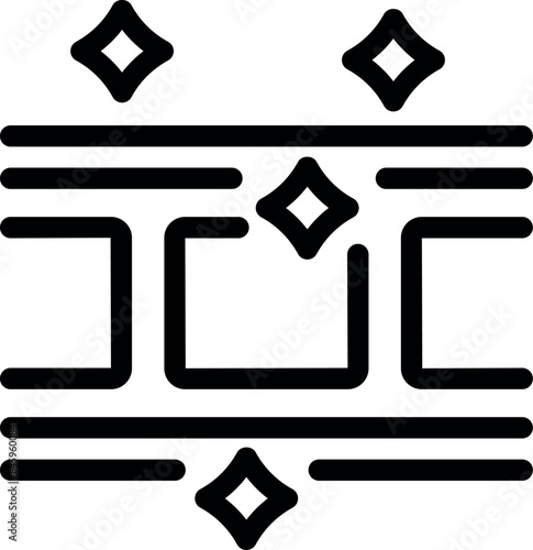 Simple black and white icon of clean fabric with shining stars, perfect for representing laundry detergent or fabric softener
