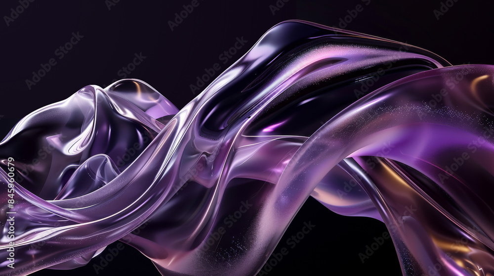 3D render of fluid Puple shapes on black background, flowing and curved lines, subtle iridescence, sharp edges, light reflections, elegant simplicity, high resolution 3D render of fluid Puple shapes on black background, flowing and curved lines, subtle iridescence, sharp edges, light reflections, elegant simplicity, high resolution